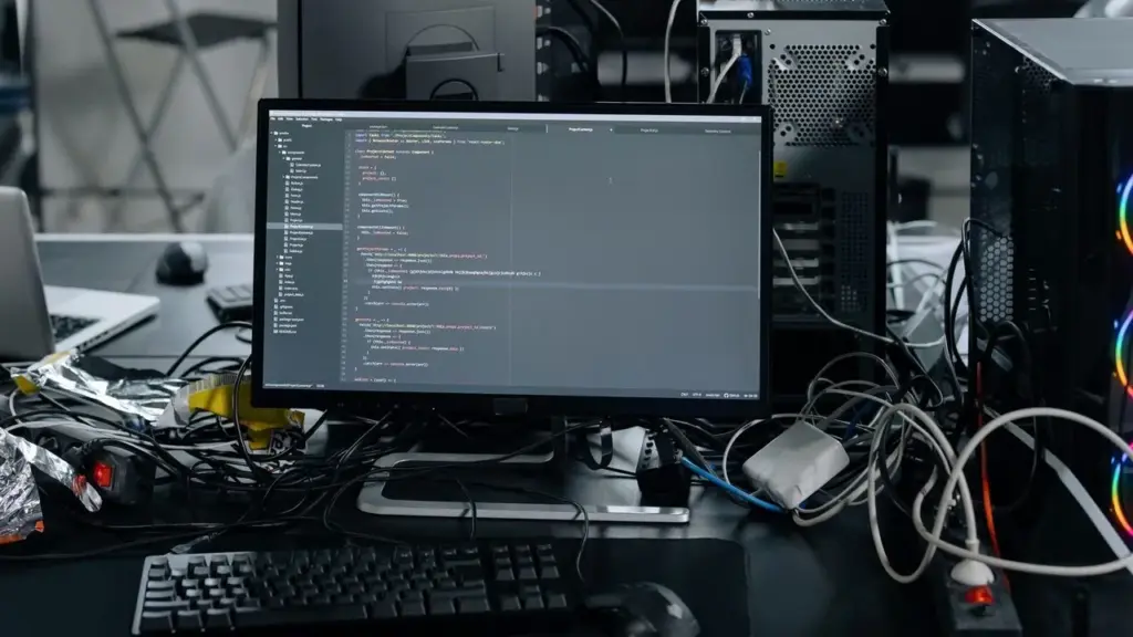 Desktop-Computer mit Tower-Gehäuse am Arbeitsplatz